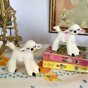 Set Of 2 Vintage Baby Lamb Sheep Figurines MCM Kitsch Sheep Figure Japan